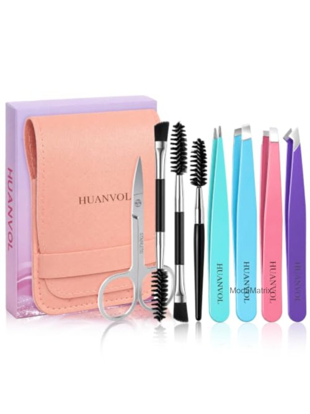 Stainless Steel Eyebrow Tweezers Set with Scissors & Brushes for Women